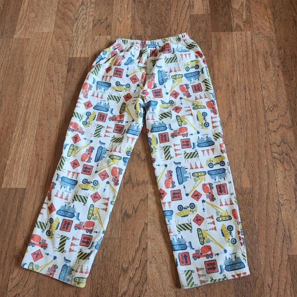 Carters Boys Construction Vehicle Fleece Pajama Pants White Yellow Size 7 627